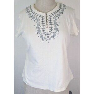 White Stag Tusk White Embroidered Henley Top Short Sleeve Cotton XL 16-18